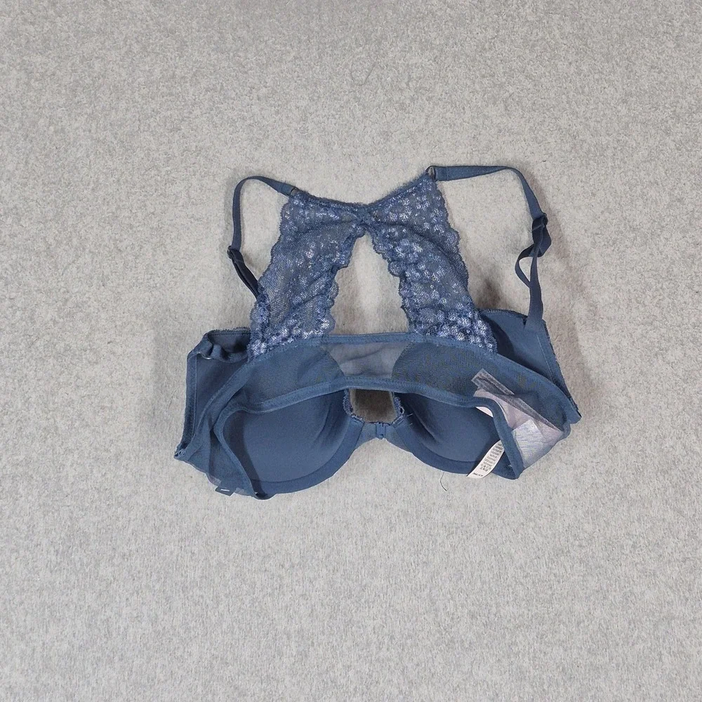 Victoria's Secret Women Bra 34A Blue Floral Push Up Underwired Lace Strap